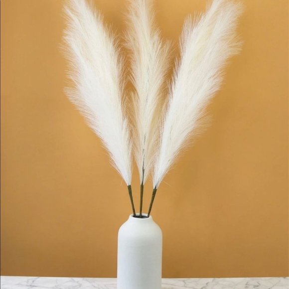 White Faux Pampas Grass Tall Boho Decor bundle of 3 43” tall - Picture 3 of 6